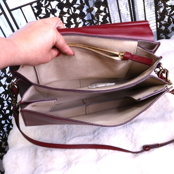 Chloe Faye Shoulder Bag Leather and Suede Medium Red - Picture 3 of 5